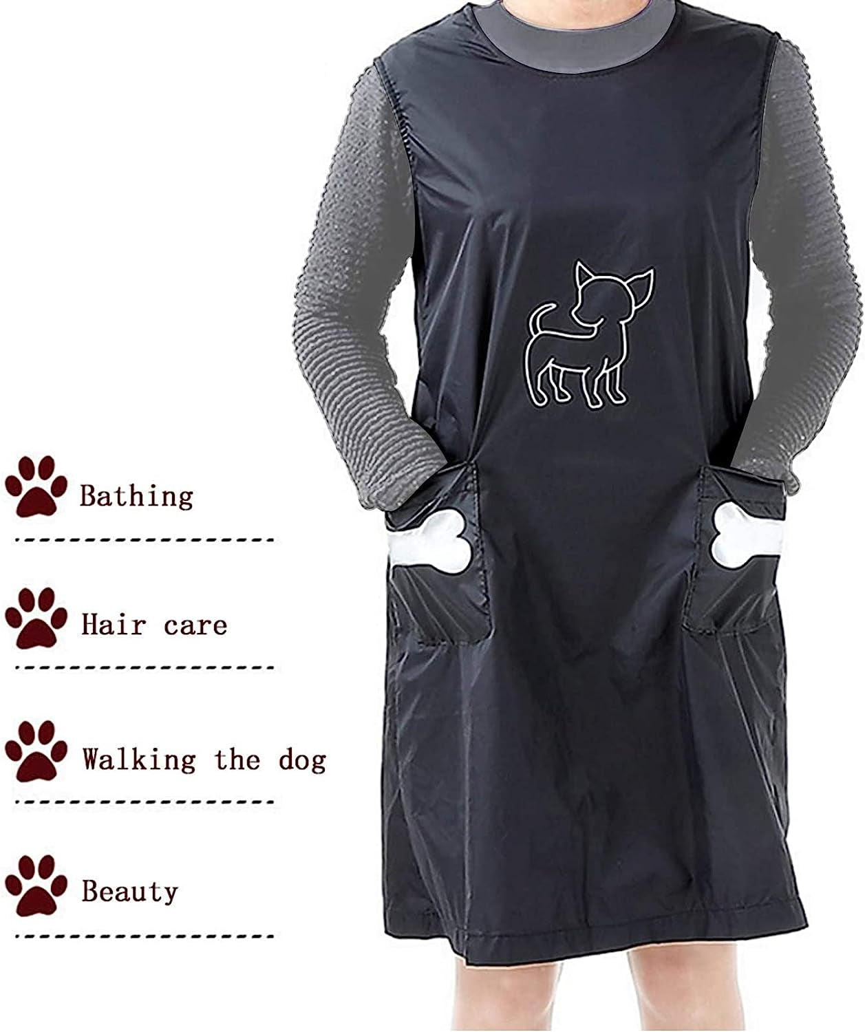 Pet Grooming Aprons Pet Bathing Gown Cat Dog Waterproof Haircutting Grooming Clothes Pet Grooming Smock with Pockets (Large)