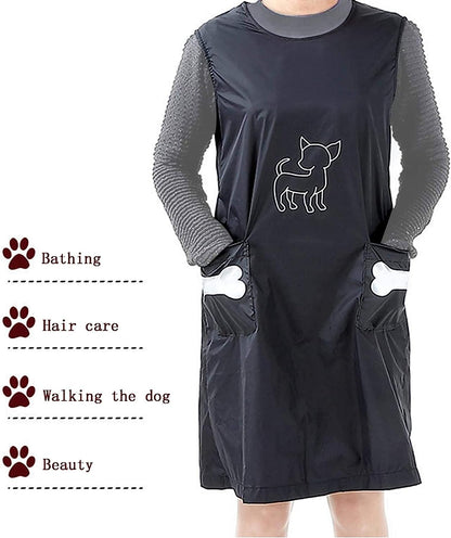 Pet Grooming Aprons Pet Bathing Gown Cat Dog Waterproof Haircutting Grooming Clothes Pet Grooming Smock with Pockets (Large)