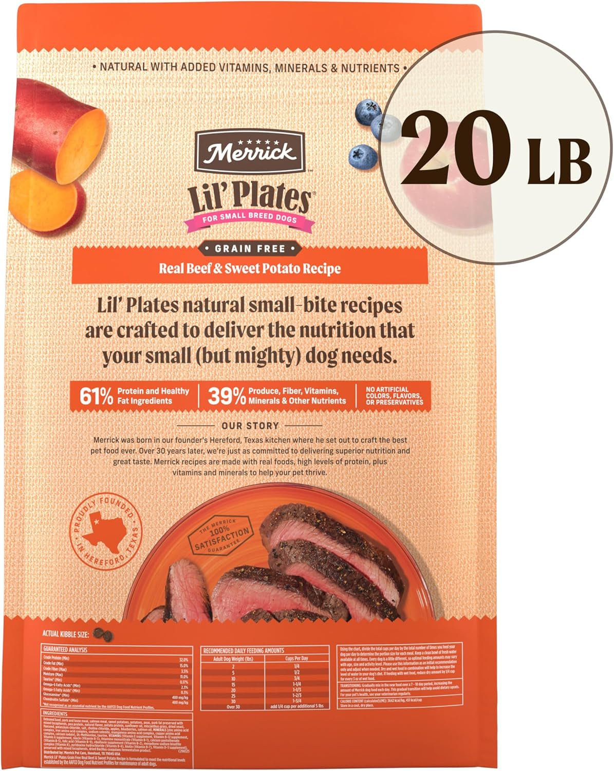 Lil’ Plates Premium Grain Free Dry Dog Food for Small Dogs, Real Texas Beef and Sweet Potato Kibble - 20.0 Lb. Bag
