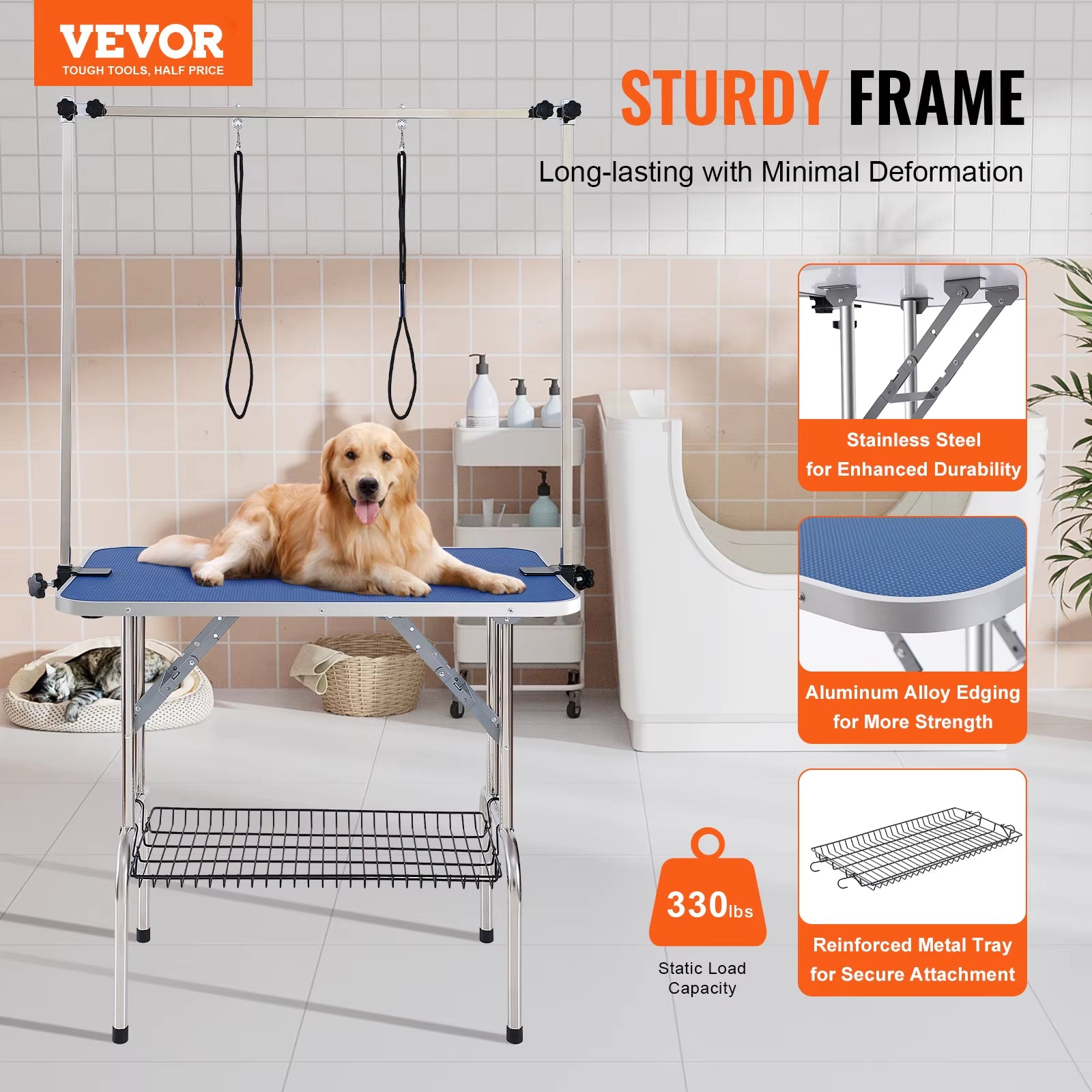 Succebuy Pet Grooming Table Two Arms with Clamp Dog Grooming Station Foldable Stand for Medium Small Dogs with Grooming Loop