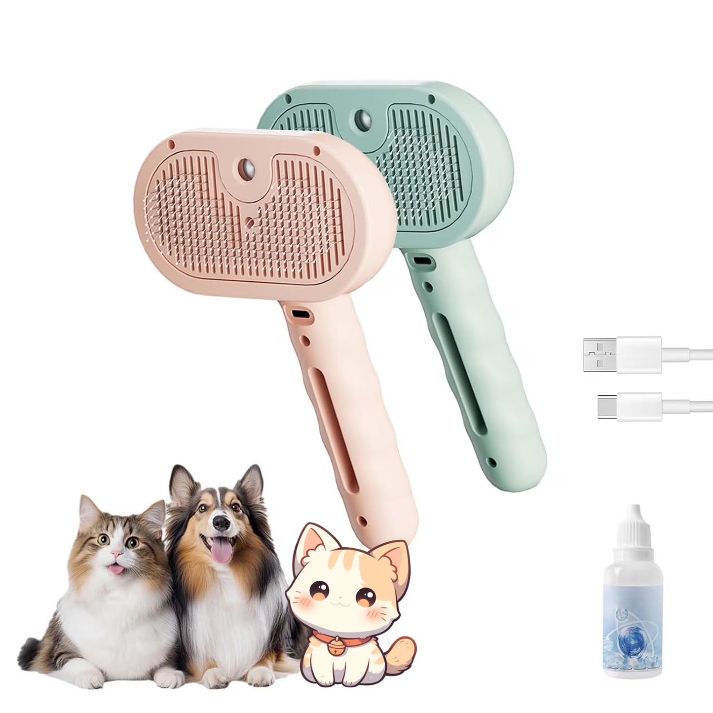 Furry Basics Pet Grooming Brush, Furry Basics Pet Brush, Furrybasics Pet Grooming Comb, Pet Hair Removal Comb with Water Tank and Release Button (Green+Pink)