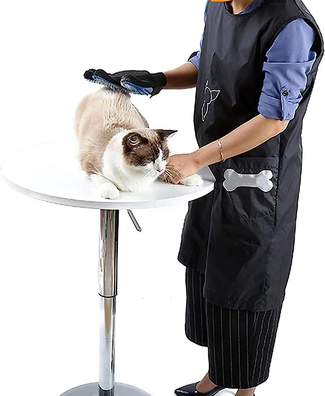 Pet Grooming Aprons Pet Bathing Gown Cat Dog Waterproof Haircutting Grooming Clothes Pet Grooming Smock with Pockets (Large)