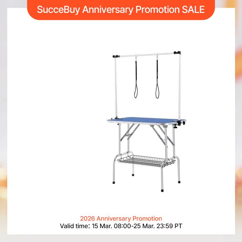 Succebuy Pet Grooming Table Two Arms with Clamp Dog Grooming Station Foldable Stand for Medium Small Dogs with Grooming Loop