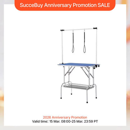 Succebuy Pet Grooming Table Two Arms with Clamp Dog Grooming Station Foldable Stand for Medium Small Dogs with Grooming Loop